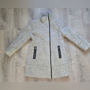 Calvin Klein Faux-leather trim and a funnel-neck collar wool coat Sz.XL